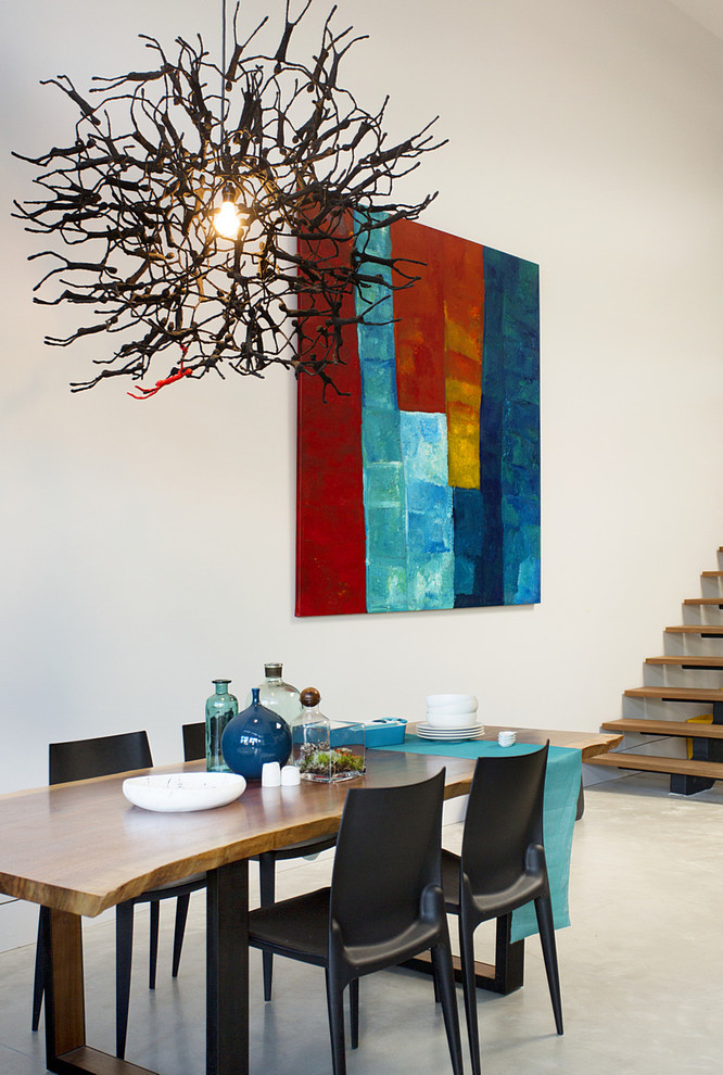 Walnut Dining Table Dining Room Contemporary with Abstract People Chandelier Black