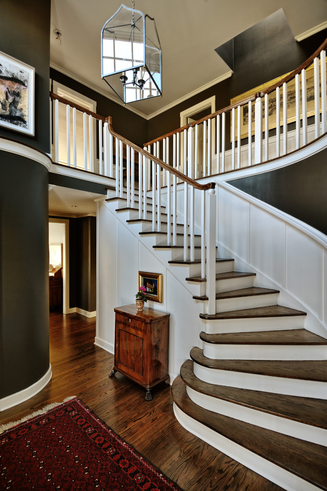 Walnut Hardwood Flooring Entry Traditional with Brown Paint Chair Rail