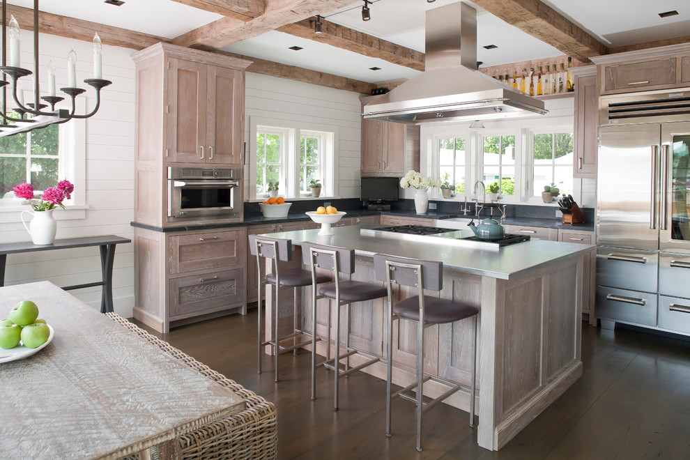 Washed Oak Furniture Kitchen Beach with Bar Stools Beachy Beams