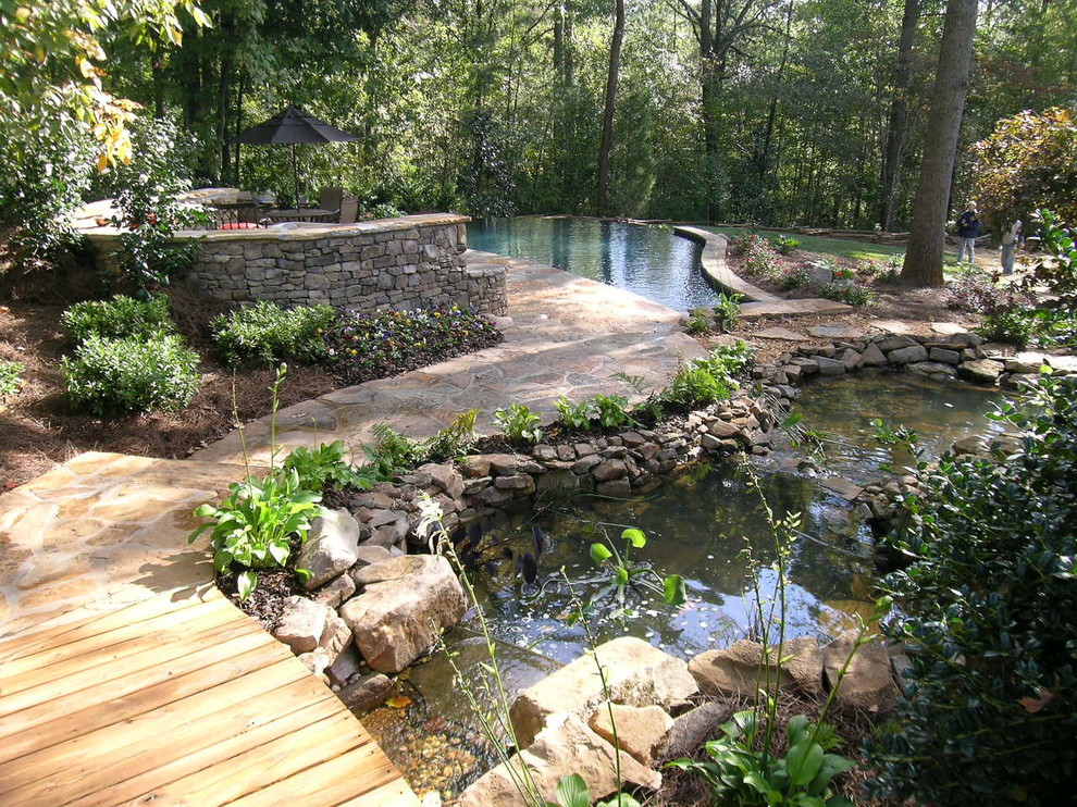 Water Features for Backyard Landscape Traditional with Arched Bridge Black Umbrella