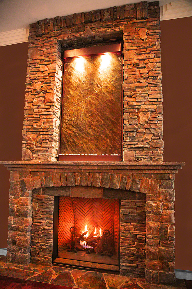 Water Fountains Indoor Living Room Craftsman with Above Fireplace Artwork Copper
