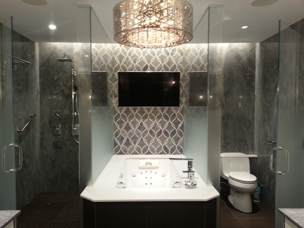 Waterfall Coffee Table Bathroom Contemporary with Artistic Tile Bathroom Blue