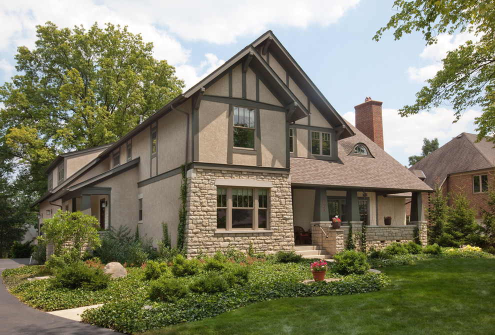 Weathered Wood Shingles Exterior Craftsman with Container Plant Craftsman Driveway