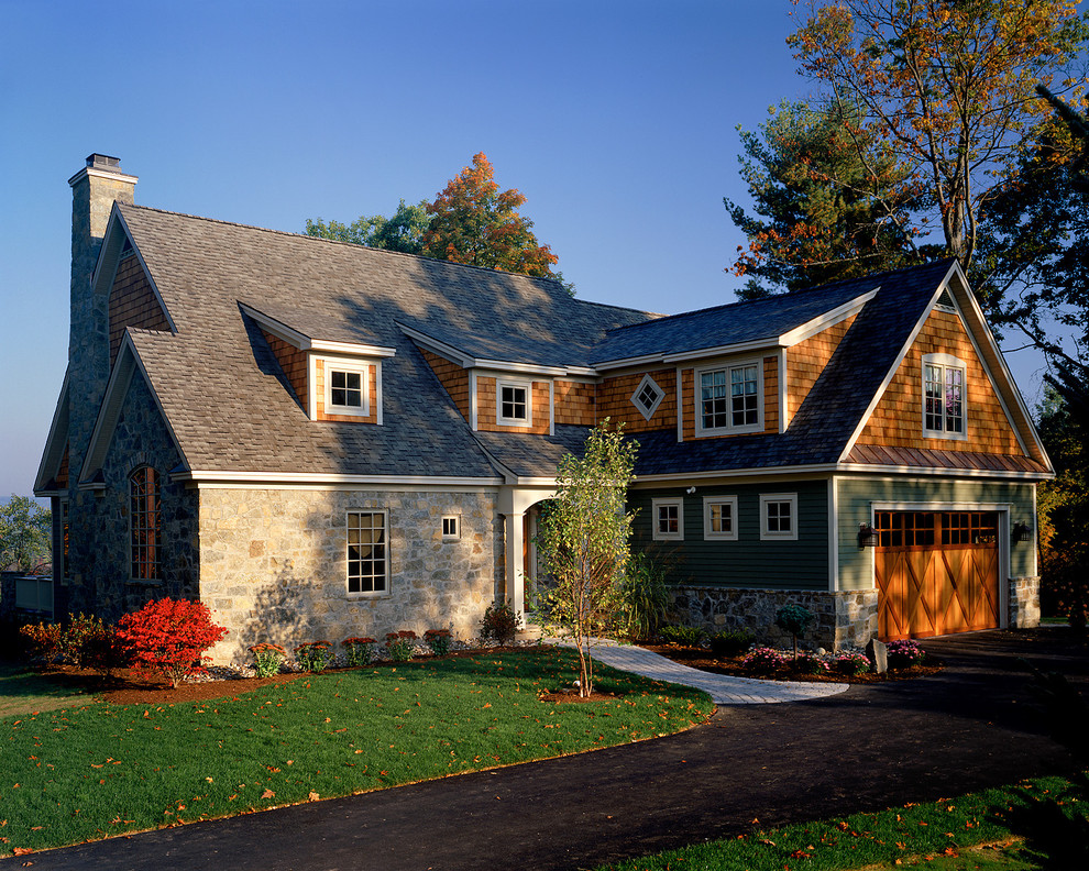 Weathered Wood Shingles Exterior Traditional with Barn Door Dormer Windows