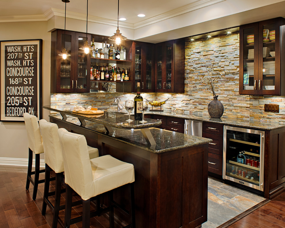 Wet Bar Ideas for Basement Home Bar Traditional with Dark Wood Cabinets Glass Front