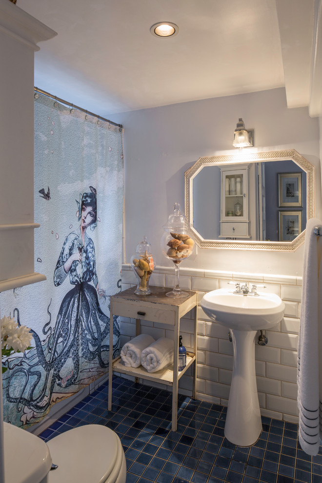 What Are Subway Tiles Bathroom Eclectic with Blue Floor Tile Framed
