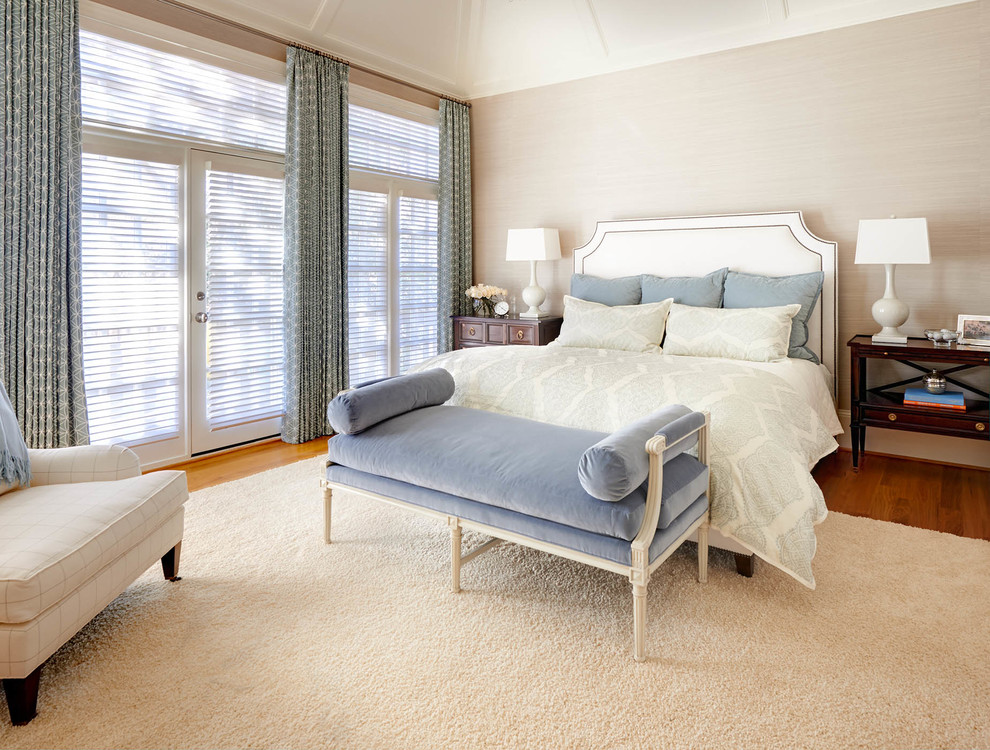 White Built in Entertainment Center Bedroom Transitional with Bench at End Of1