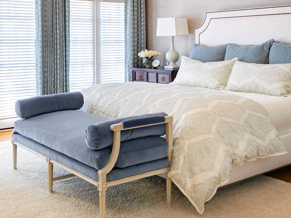 White Built in Entertainment Center Bedroom Transitional with Bench at End Of3