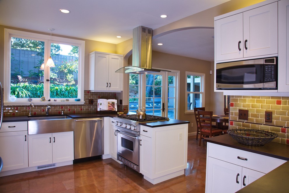 White Cork Flooring Kitchen Contemporary with Apron Sink Archway Archway
