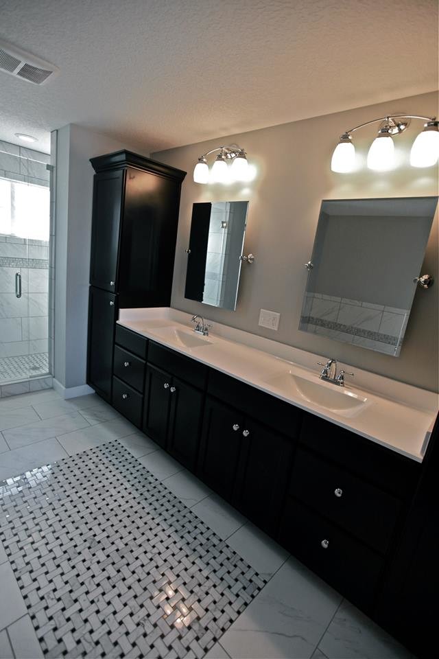 White Cultured Marble Bathroom Transitional with Bathroom Linen Bathroom Mirrors