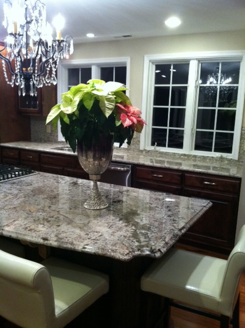 White Diamond Granite Kitchen Transitional with Granite Chandelier Islands Kitchen