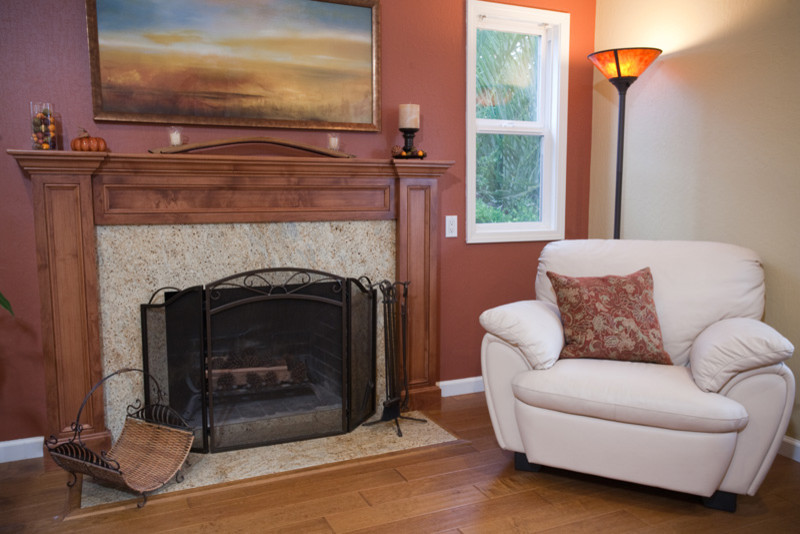 White Fireplace Mantel Living Room Traditional with None 