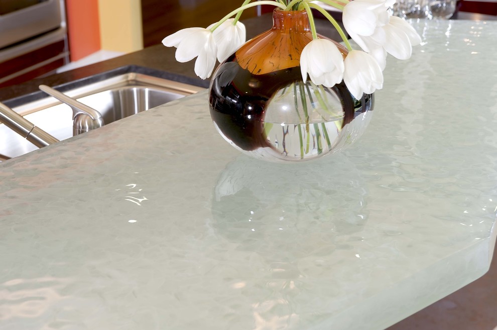 White Glass Countertops Kitchen Contemporary with Contemporary Kitchen Glass Bar