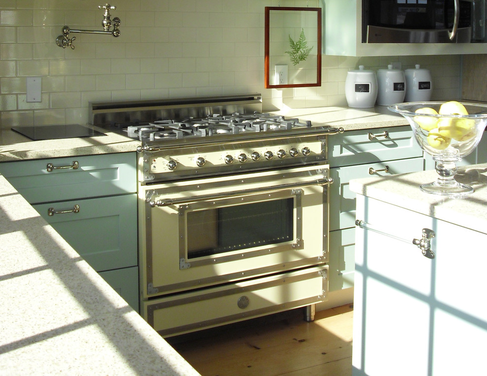 White Glazed Kitchen Cabinets Kitchen Traditional with None 