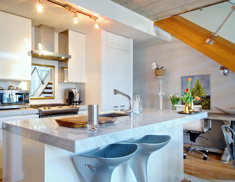 White Granite Countertops That Look Like Marble Kitchen Contemporary with Aluminum Group Chair Artwork