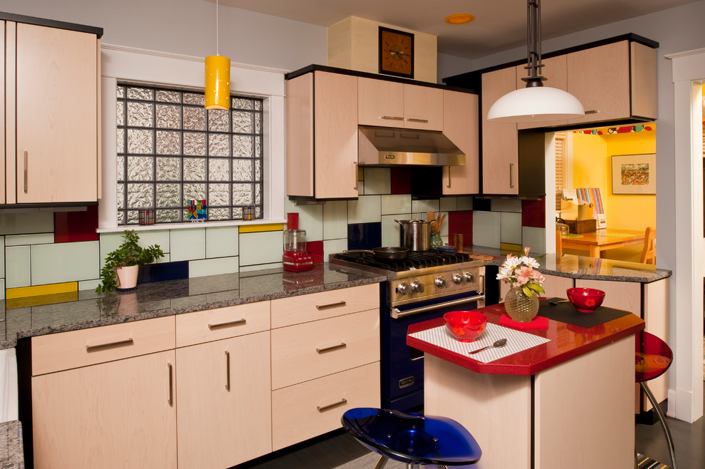 White Kitchen Cabinet Kitchen Contemporary with Blue Bar Stool Dark