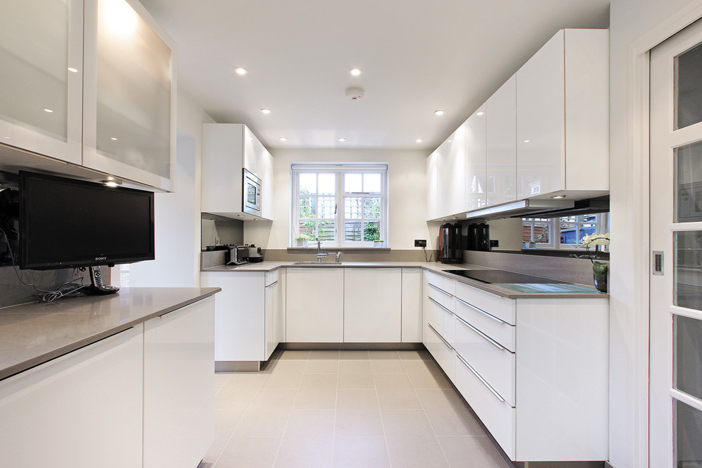 White Kitchen Cupboards Kitchen Contemporary with Bright Clean Cooktop Flush