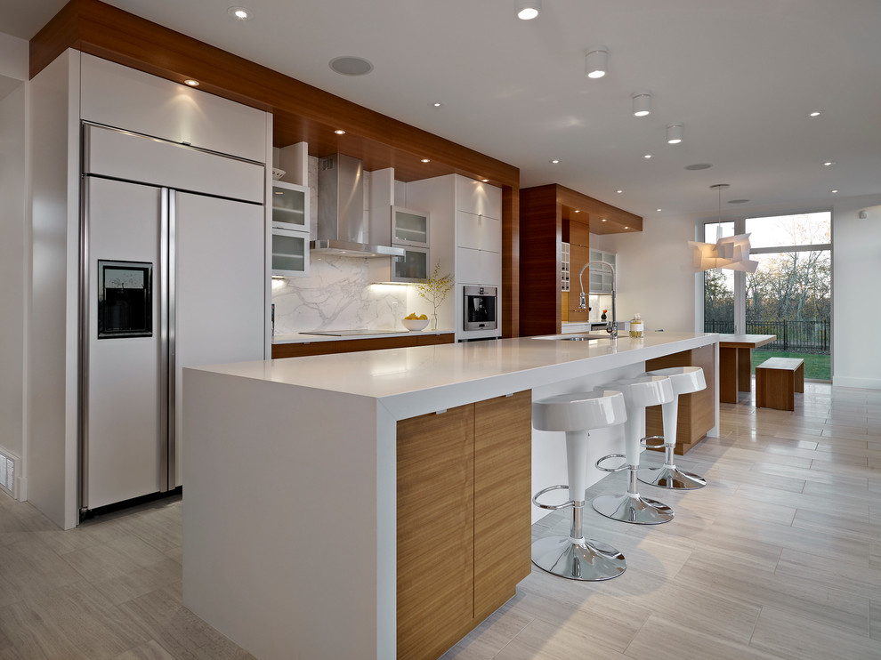 White Lacquer Cabinets Kitchen Contemporary with Breakfast Bar Eat In