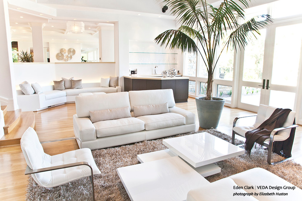 White Lacquer Coffee Table Home Theater Modern with Built in White Leather Benches