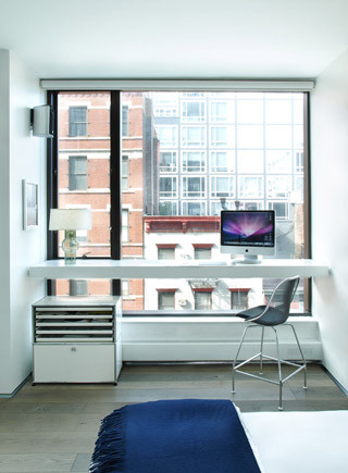 White Lacquer Desk Home Office Modern with Gray Wood Floors Grey