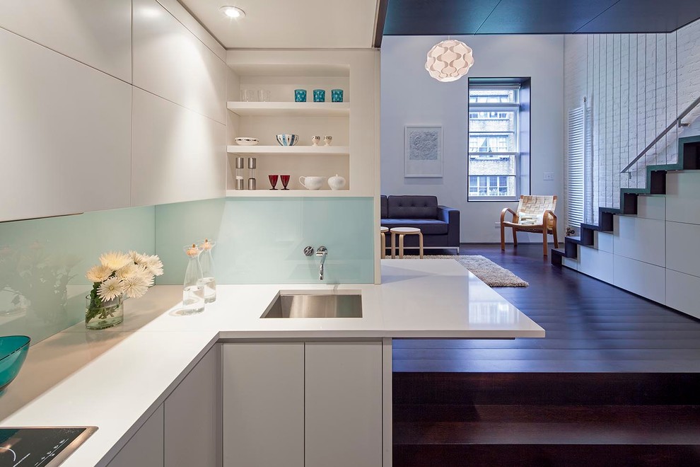 White Lacquer Kitchen Cabinets Kitchen Modern with Bed Cable Stair Railing