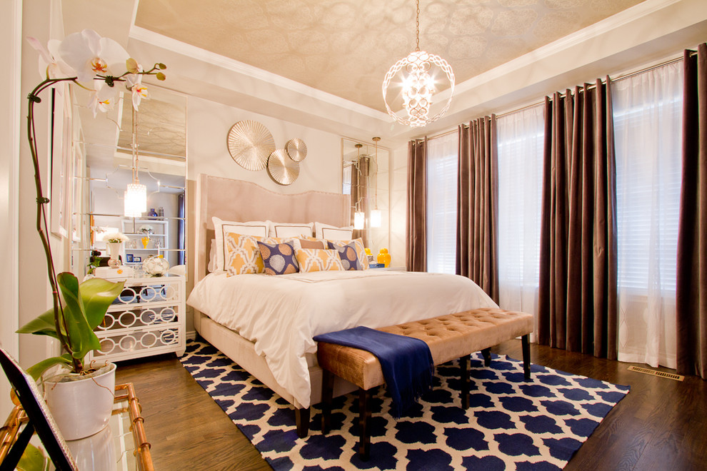 White Lacquer Nightstand Bedroom Contemporary with Blue and White Rug
