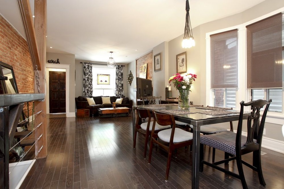 White Laminate Flooring Dining Room Eclectic with Bay Window Cable Railing