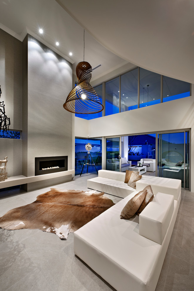 White Leather Couch Living Room Contemporary with Animal Skin Rug Clerestory