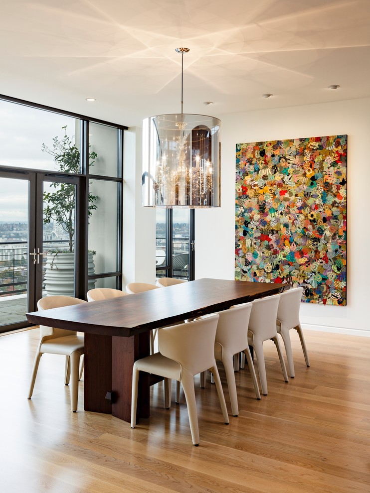 White Leather Dining Chairs Dining Room Contemporary with Abstract Art Black Window