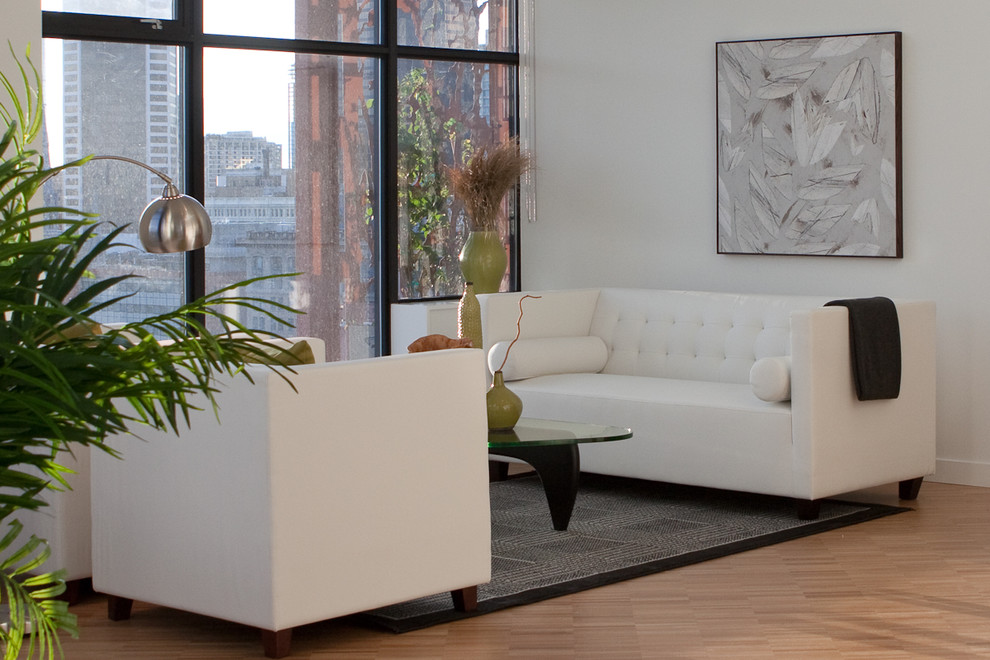 White Leather Sofa Living Room Contemporary with Arco Lamp Art Black