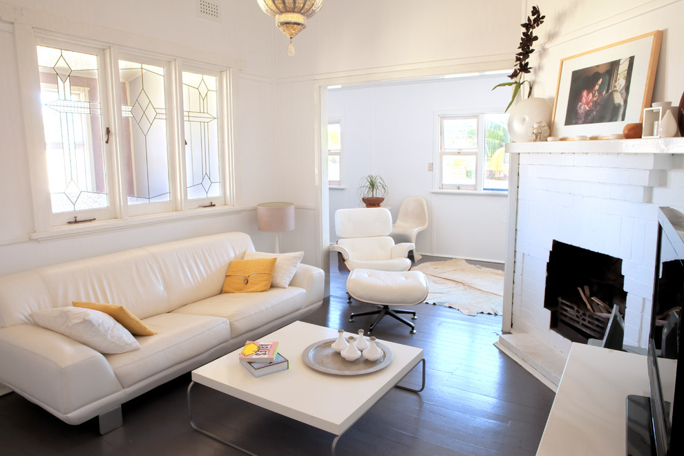 white leather sofa Living Room Contemporary with art deco Budget Decorating