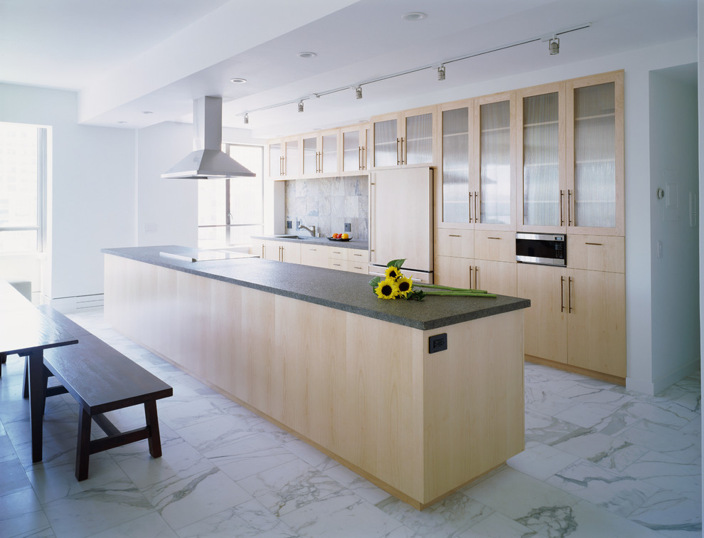White Marble Floors Kitchen Modern with Bench Birch Black Wood