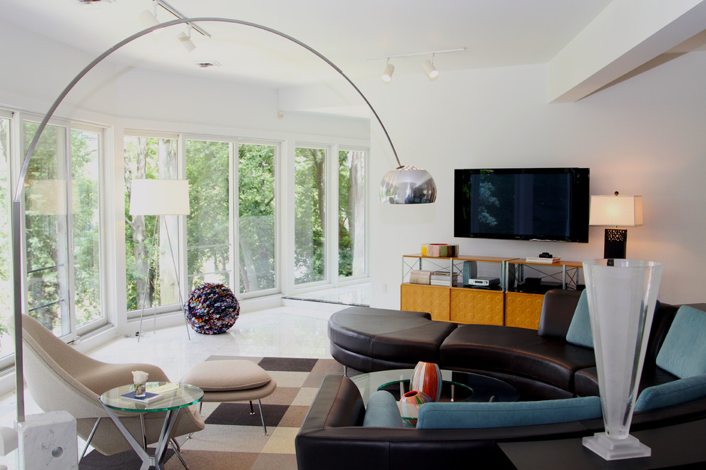 White Marble Floors Living Room Contemporary with Beige Chair Beige Footstool