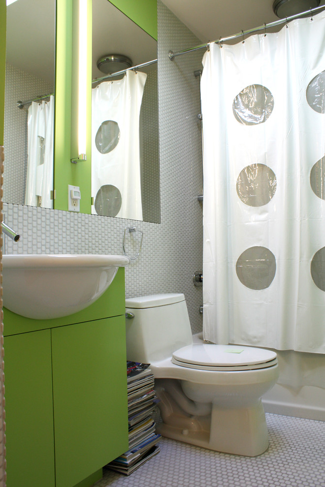 White Mosaic Tile Bathroom Midcentury with My Houzz 