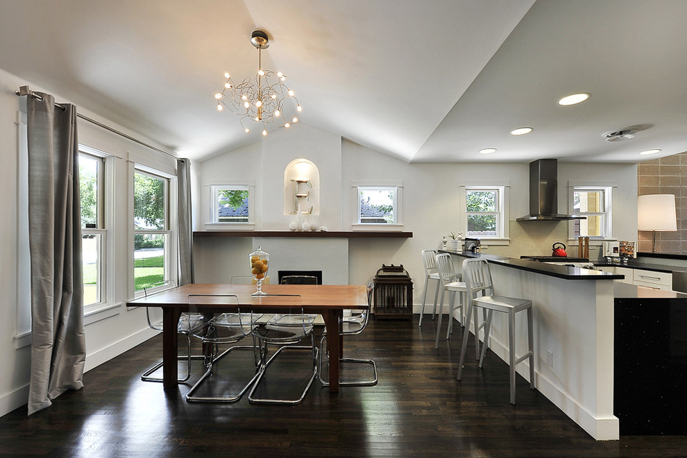 White Oak Hardwood Flooring Dining Room Transitional with Breakfast Bar Ceiling Lighting