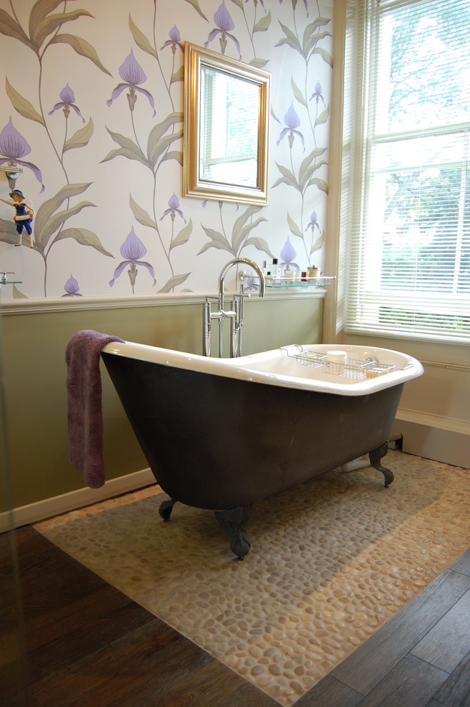 White Pebble Tile Bathroom Traditional with Bathroom Window Claw Foot