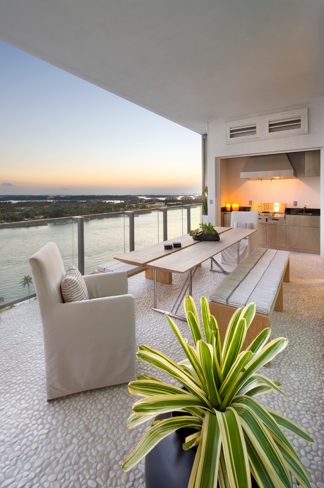 White Pebble Tile Deck Contemporary with Balcony Candles Coastal Container