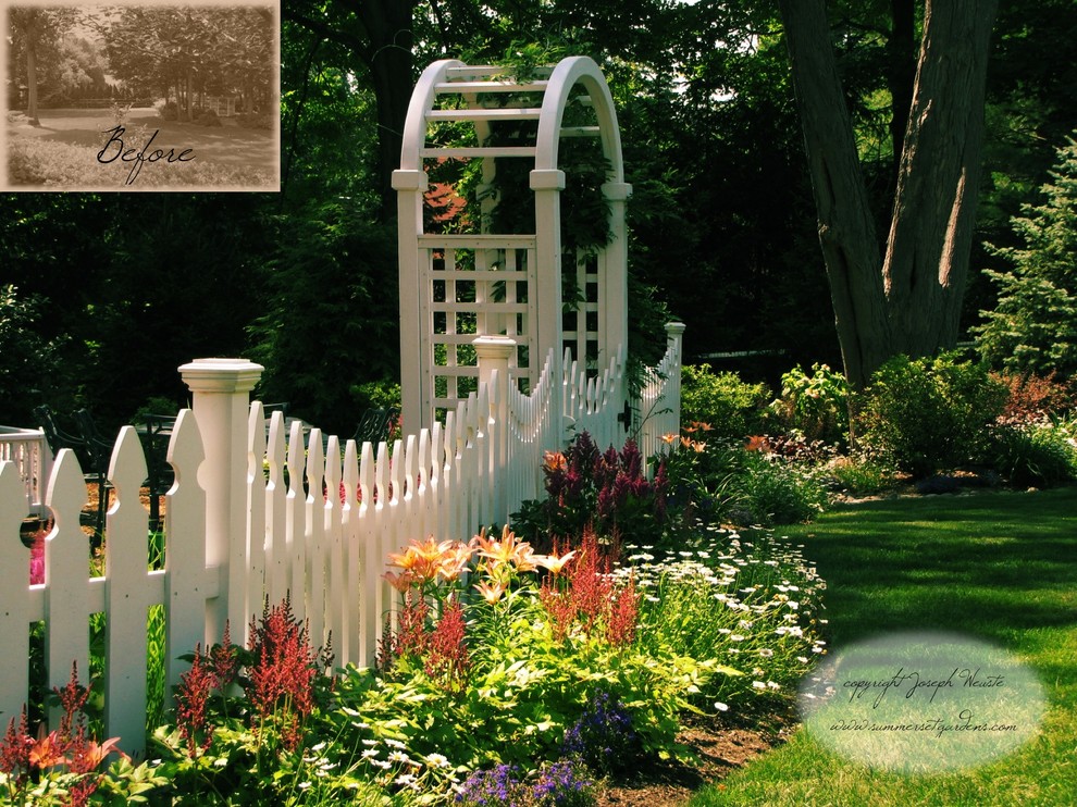 White Picket Fences Landscape Traditional with Astilbe Back Yard Landscaping
