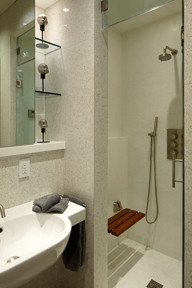White Porcelain Tile Bathroom Modern with None 