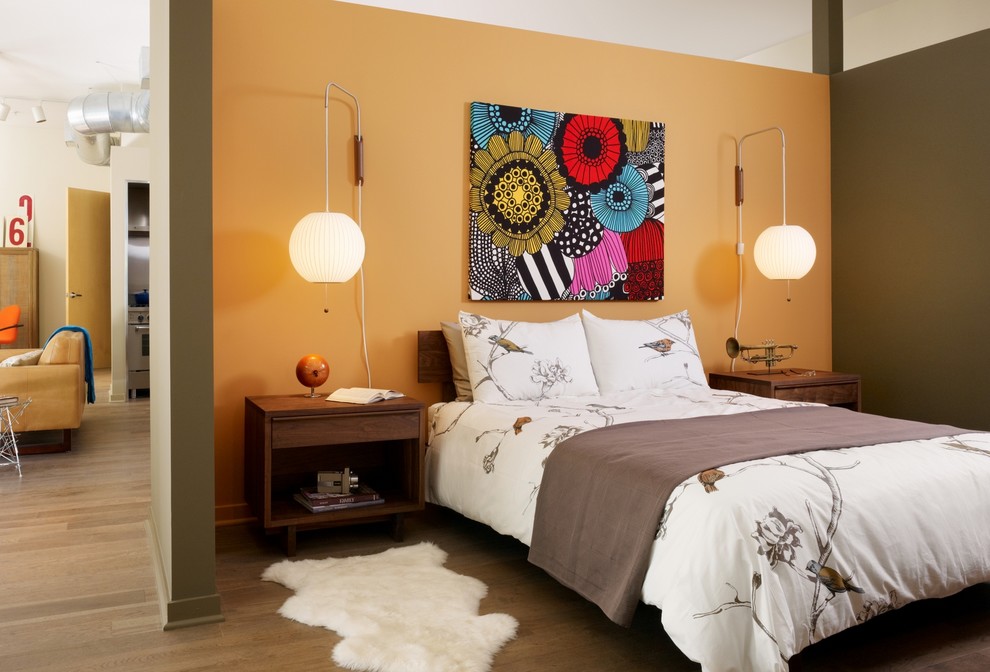 White Shag Rug Bedroom Modern with Accent Walls Artwork Bubble