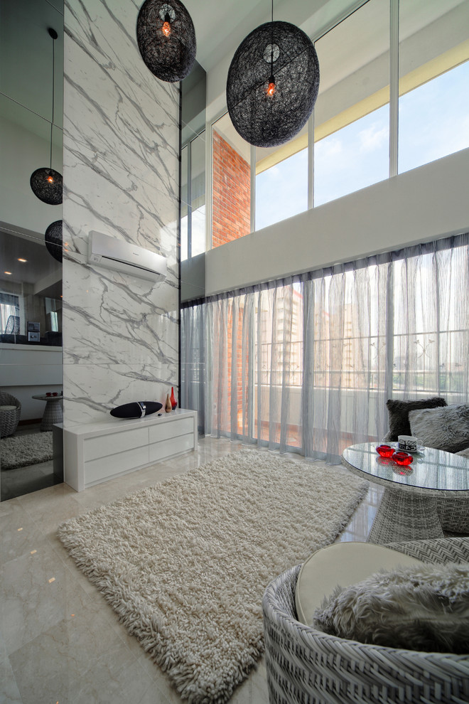 White Sheer Curtains Living Room Contemporary with Area Rug Brick Flokati