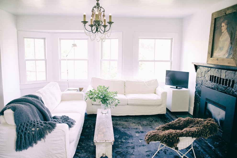 White Slipcover Sofa Living Room Farmhouse with None 