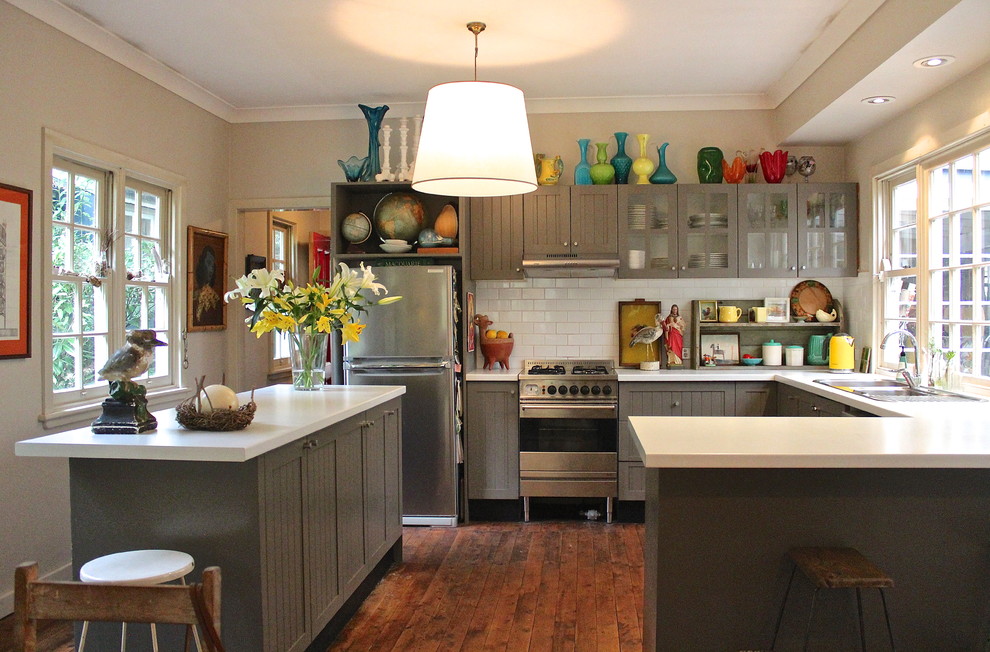 White Tile Backsplash Kitchen Eclectic with My Houzz 