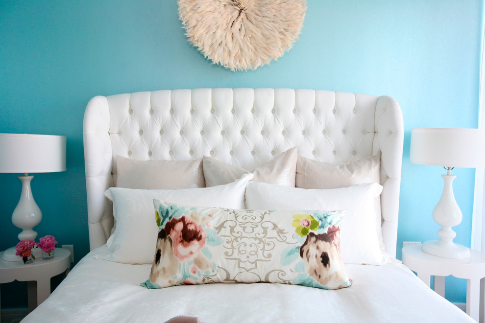 White Tufted Bed Bedroom Eclectic with None 
