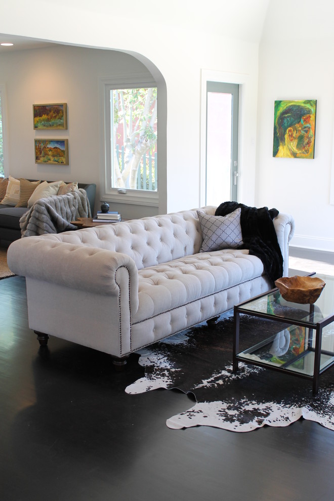 White Tufted Sofa Living Room Eclectic with None 