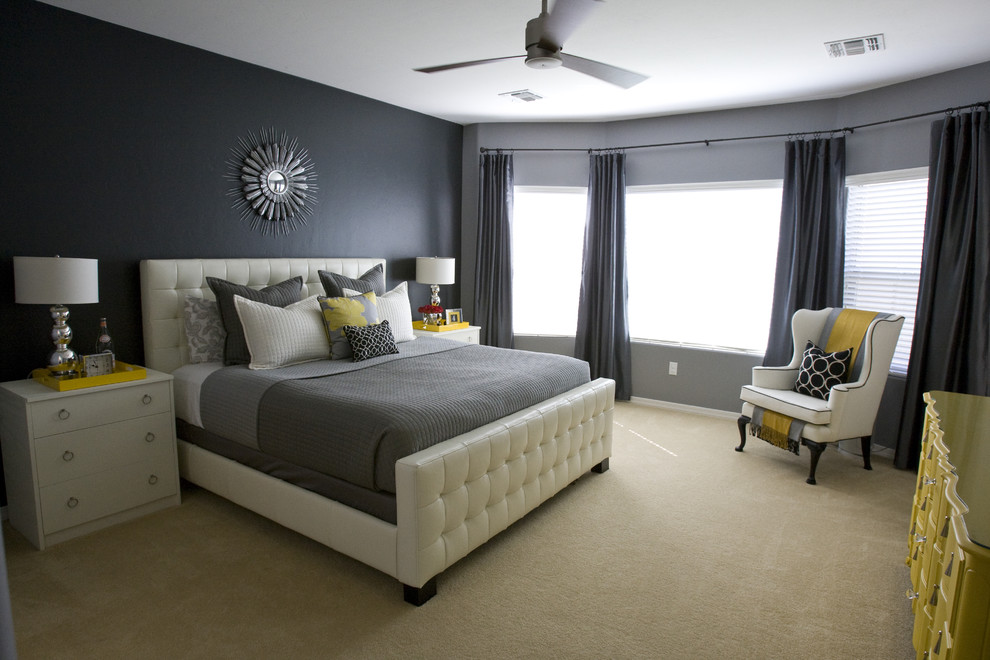 White Upholstered Headboard Bedroom Contemporary with Accent Wall Bed Pillows