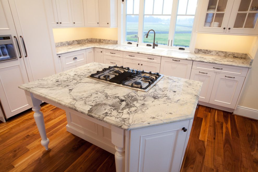 White Vermont Granite Kitchen Traditional with Black Drawer Pulls Black