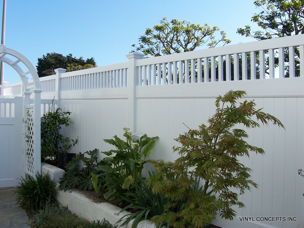 White Vinyl Fence Landscape Traditional with Arbor Low Maintenance Picket