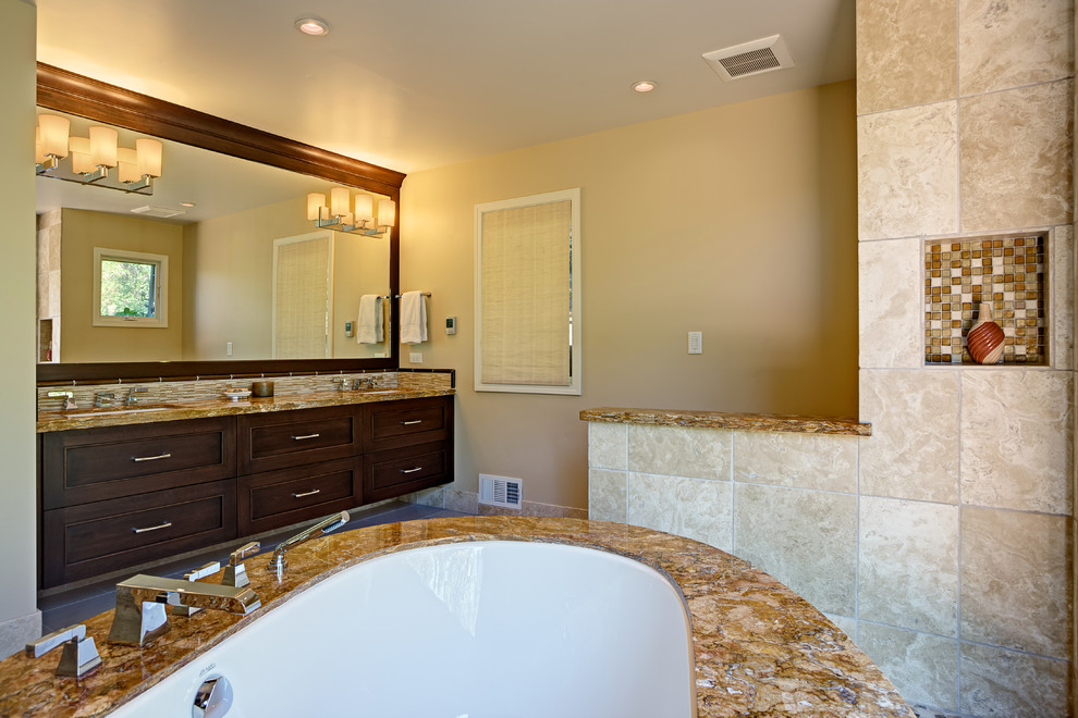 White Wash Wood Floors Bathroom Contemporary with Bathtubs Free Standing Bathtub Glass