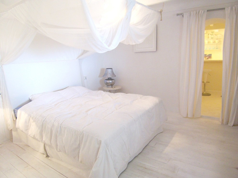 White Wash Wood Floors Bedroom Contemporary with Bed Canopy Bed Side